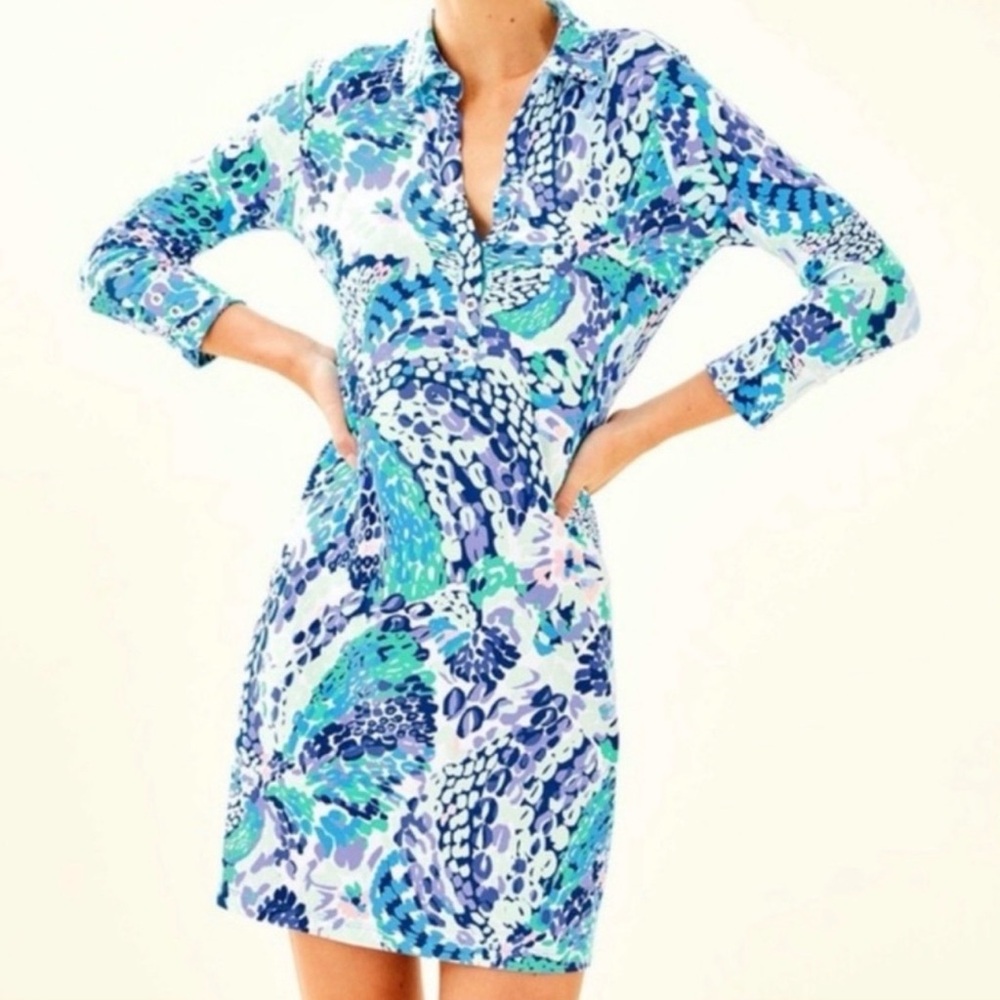 Lilly Pulitzer Ansley Aqua Printed Shift Dressing
